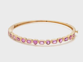 Natural Pink Sapphire Bezel Set Cuff Bracelet in 18K Gold