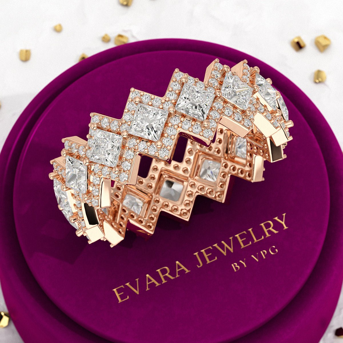 Princess Cut Luxury Diamond Wedding Band - Evara Jewelry LLC