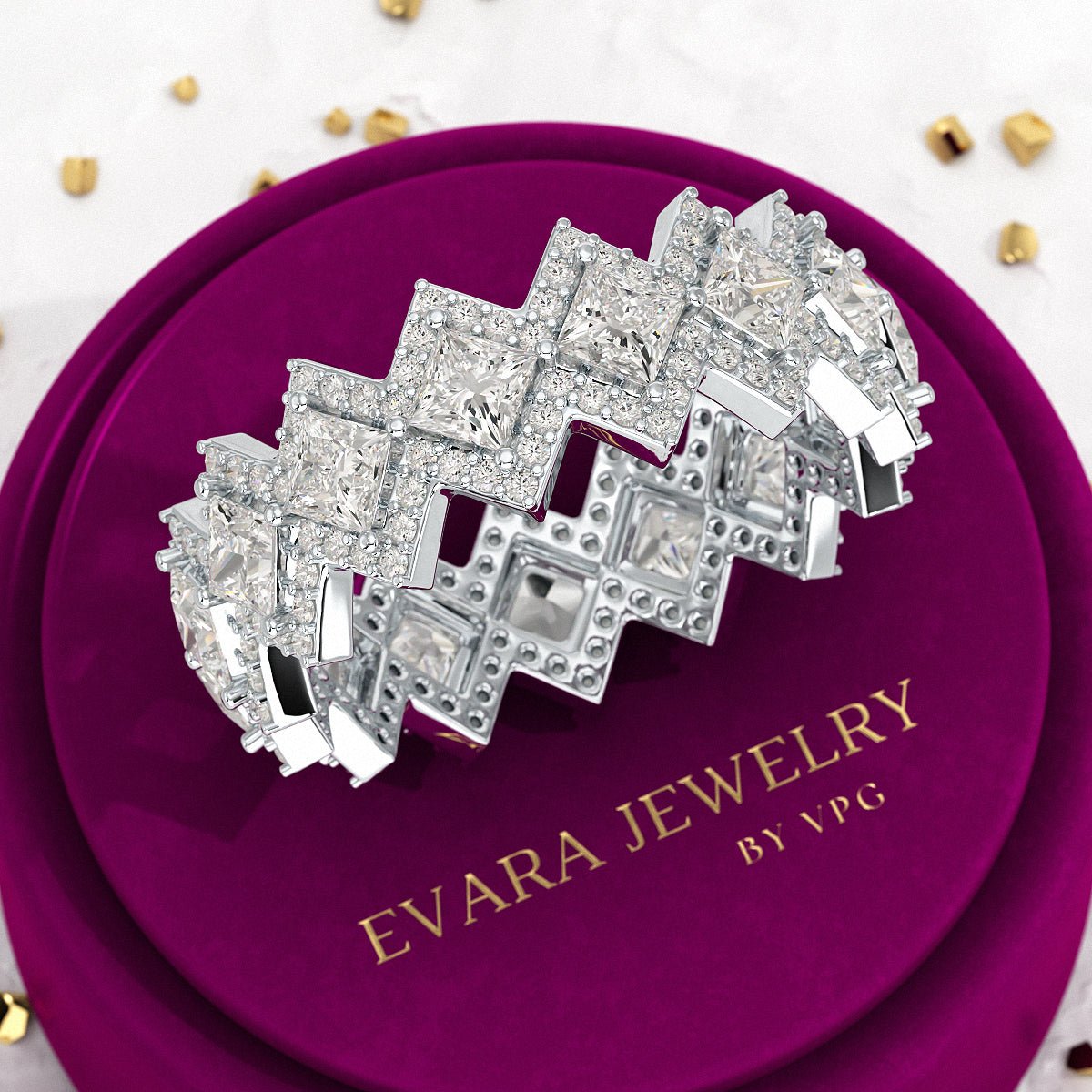 Princess Cut Luxury Diamond Wedding Band - Evara Jewelry LLC