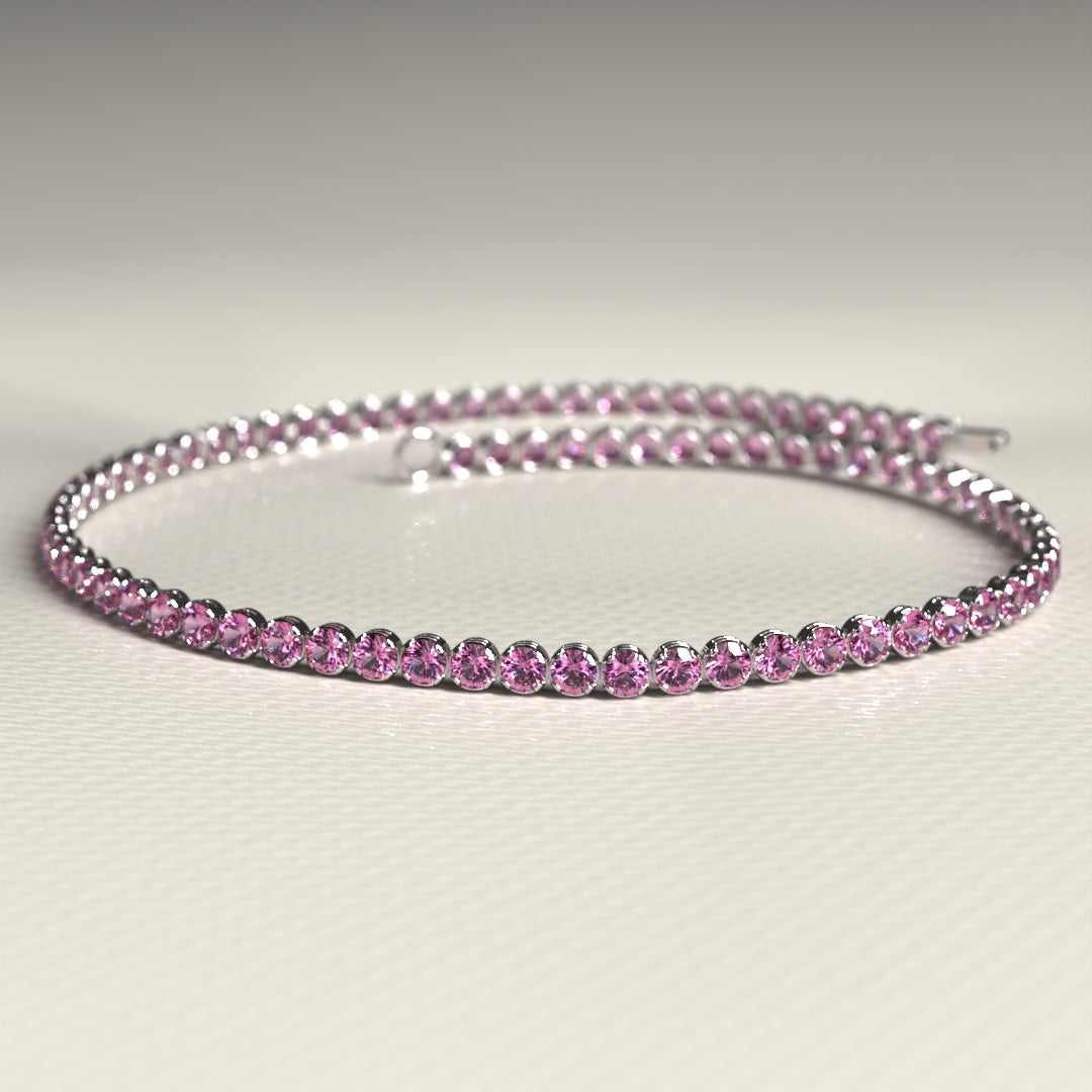 Natural Pink Sapphire Tennis Bracelet in 14K Gold / September Birthstone Bracelet