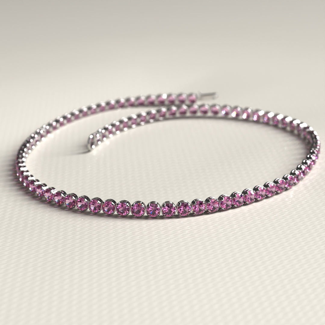 Natural Pink Sapphire Tennis Bracelet in 14K/18K Gold / September Birthstone Bracelet