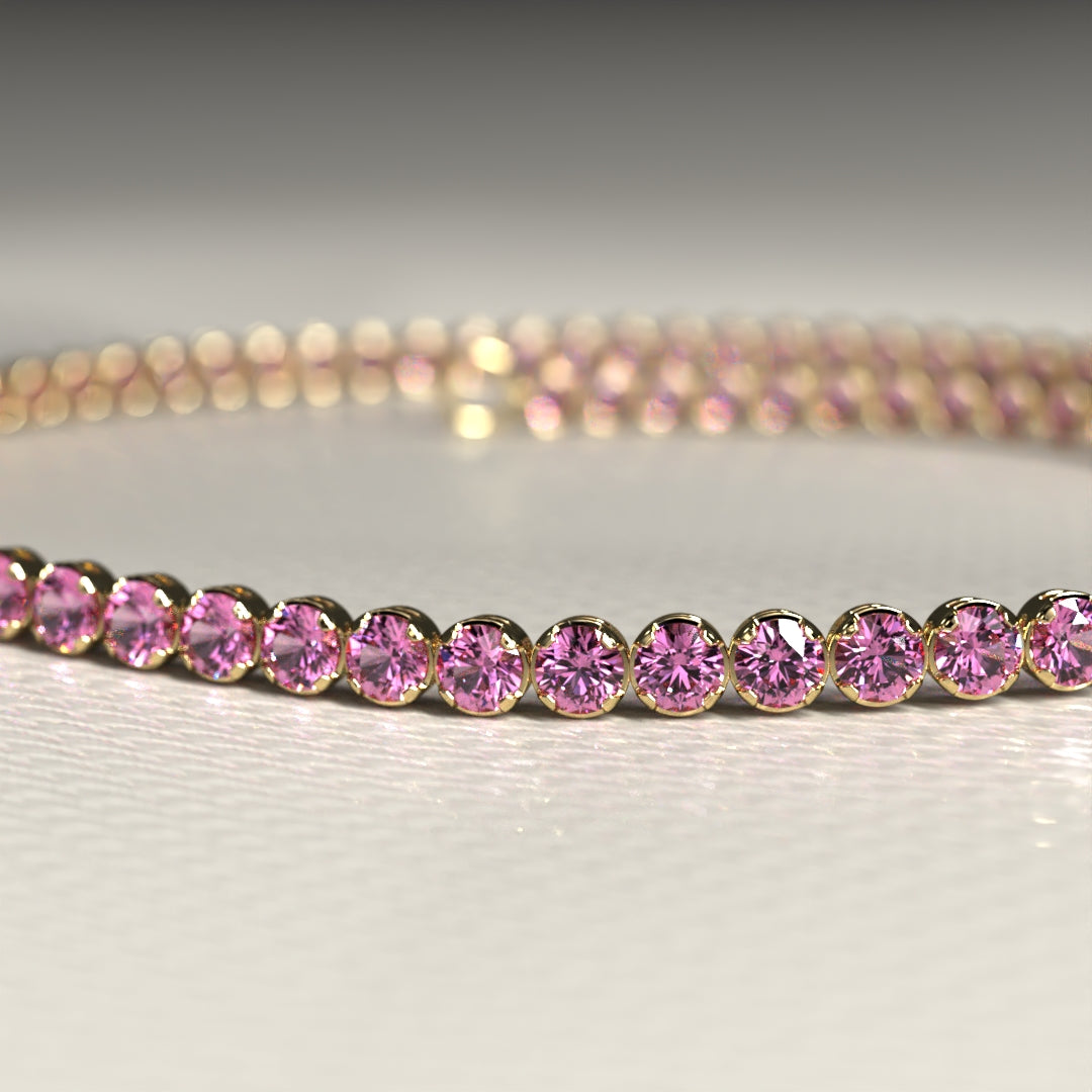 Natural Pink Sapphire Tennis Bracelet in 14K/18K Gold / September Birthstone Bracelet