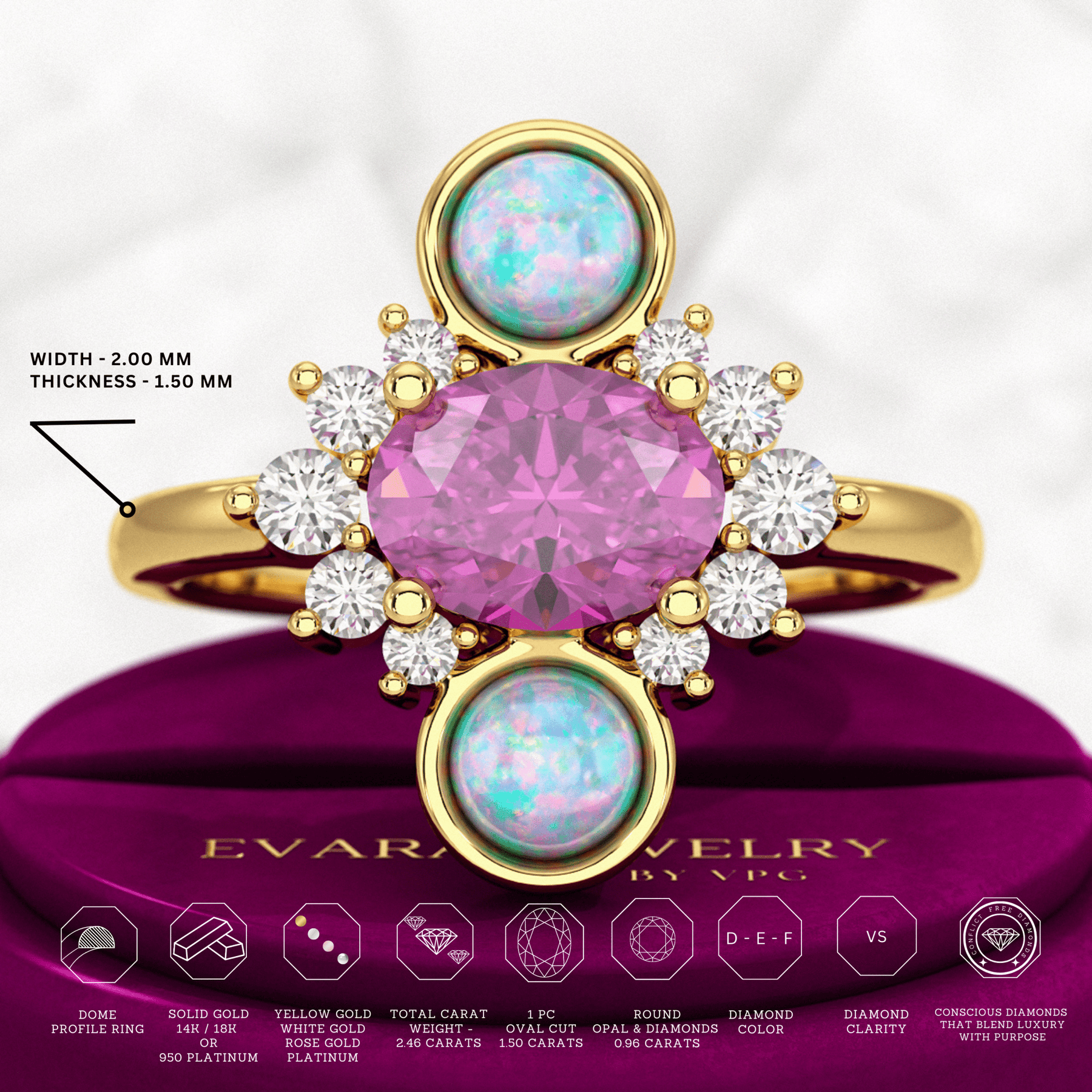 Purple Garnet Art Deco Multi Stone Statement Ring with Opal and Diamonds - Evara Jewelry LLC