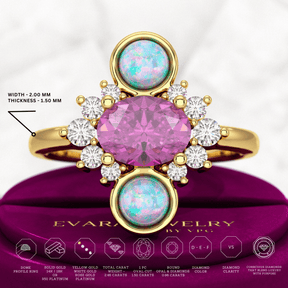 Purple Garnet Art Deco Multi Stone Statement Ring with Opal and Diamonds - Evara Jewelry LLC