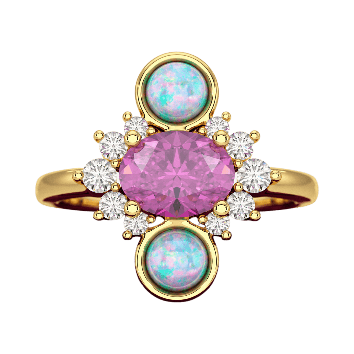 Purple Garnet Art Deco Multi Stone Statement Ring with Opal and Diamonds - Evara Jewelry LLC