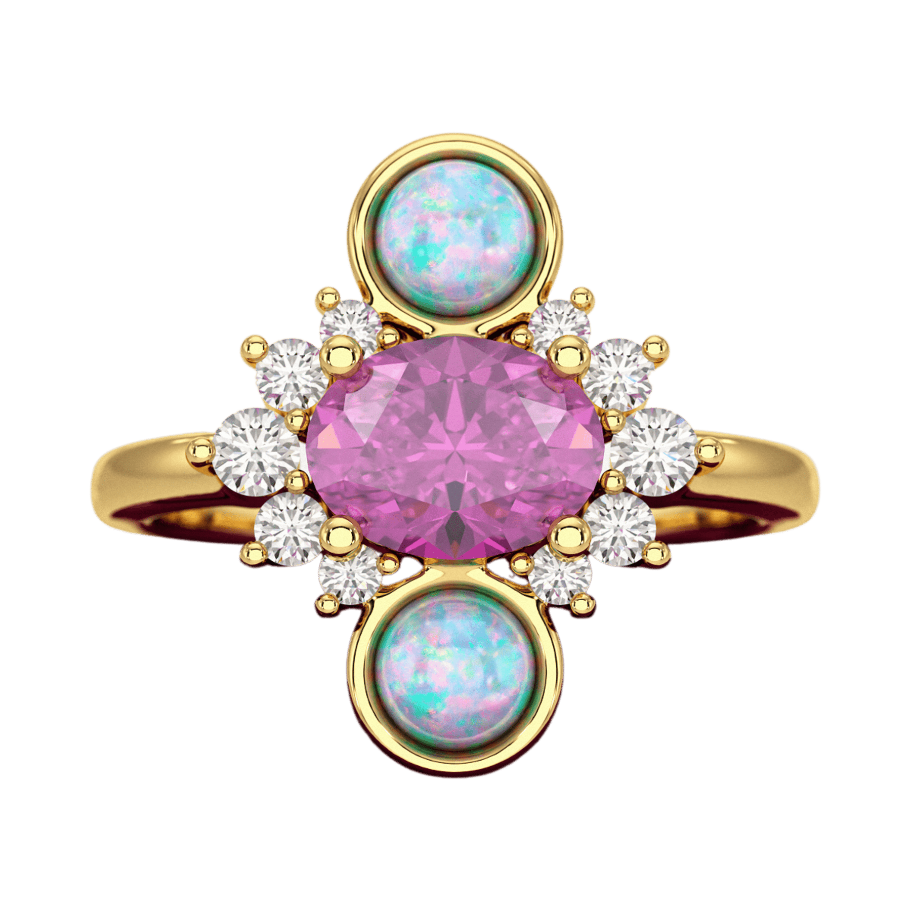 Purple Garnet Art Deco Multi Stone Statement Ring with Opal and Diamonds - Evara Jewelry LLC