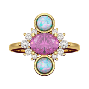Purple Garnet Art Deco Multi Stone Statement Ring with Opal and Diamonds - Evara Jewelry LLC