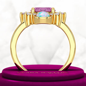 Purple Garnet Art Deco Multi Stone Statement Ring with Opal and Diamonds - Evara Jewelry LLC