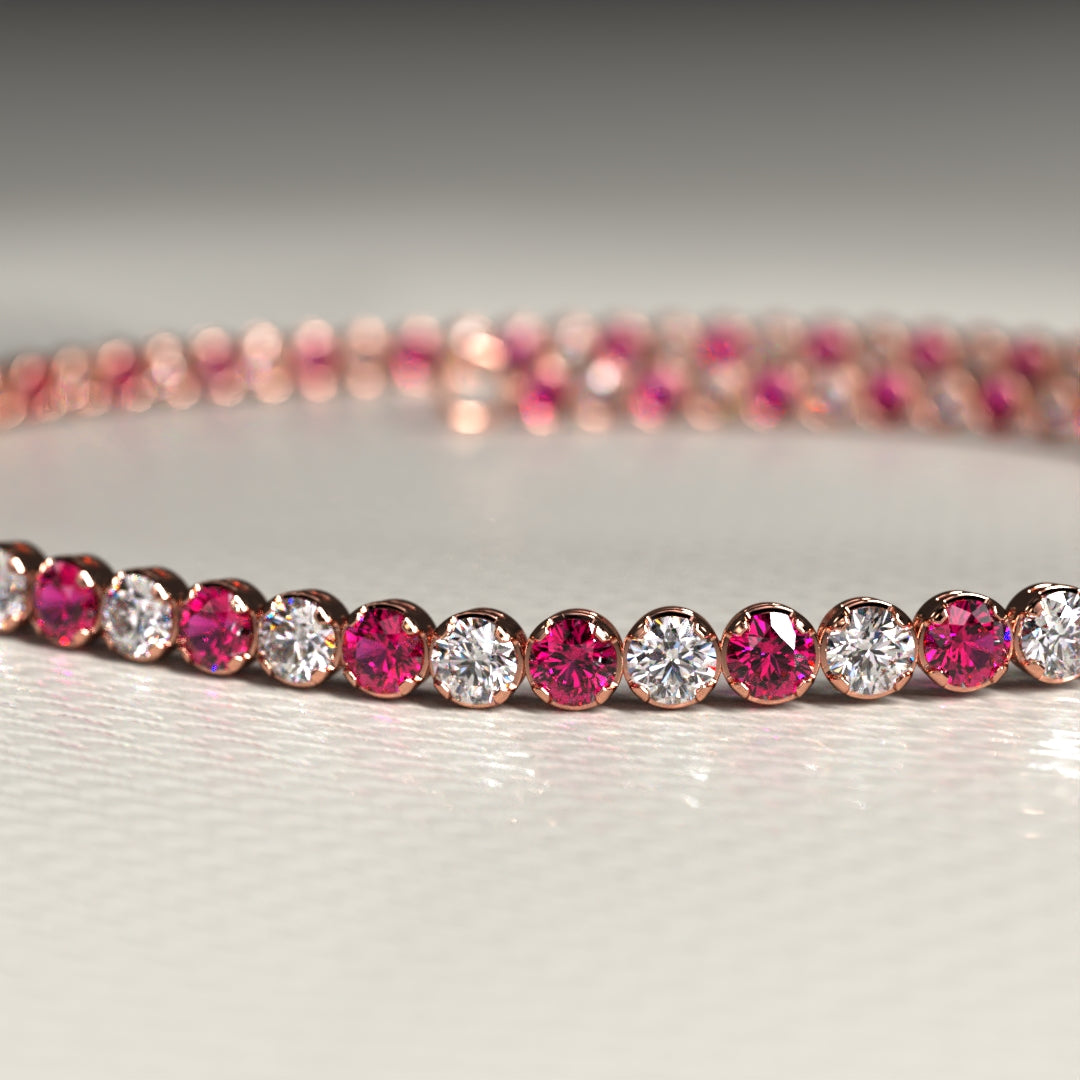 Custom Natural Ruby & Diamond Tennis Bracelet in 14K/18K Gold