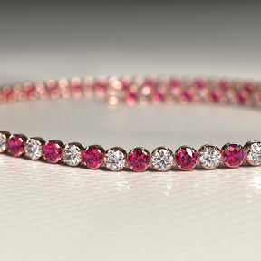 Custom Natural Ruby & Diamond Tennis Bracelet in 14K/18K Gold