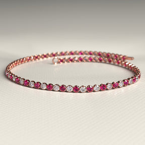 Custom Natural Ruby & Diamond Tennis Bracelet in 14K/18K Gold