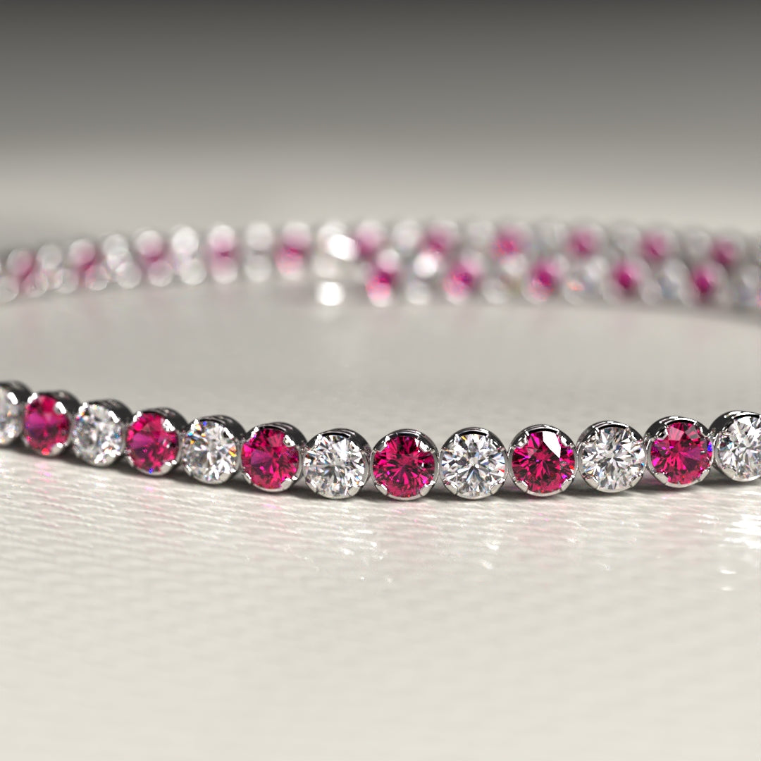 Custom Natural Ruby & Diamond Tennis Bracelet in 14K/18K Gold