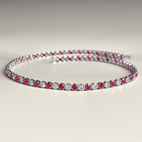 Custom Natural Ruby & Diamond Tennis Bracelet in 14K/18K Gold