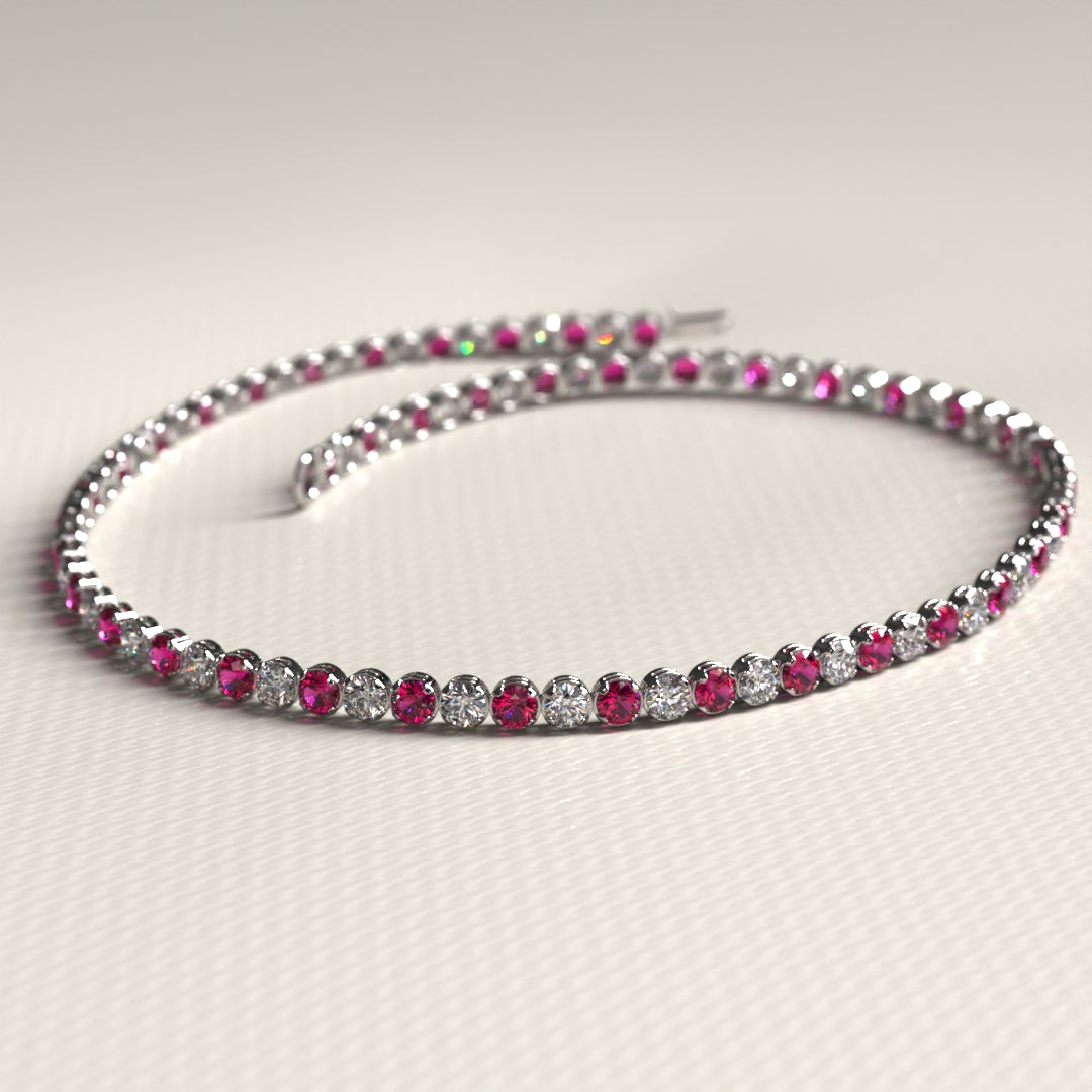 Custom Natural Ruby & Diamond Tennis Bracelet in 14K/18K Gold