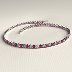 Custom Natural Ruby & Diamond Tennis Bracelet in 14K/18K Gold