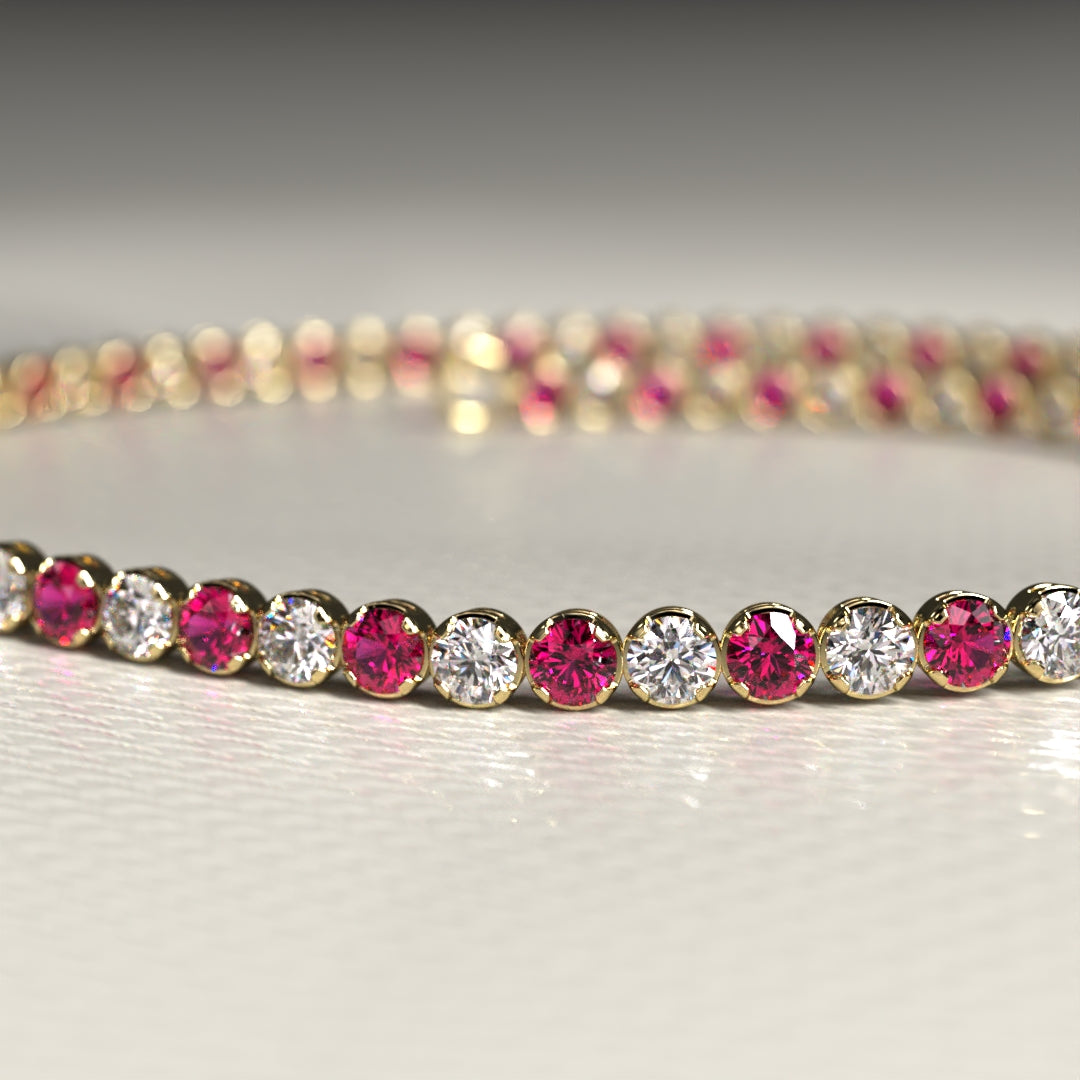 Custom Natural Ruby & Diamond Tennis Bracelet in 14K/18K Gold