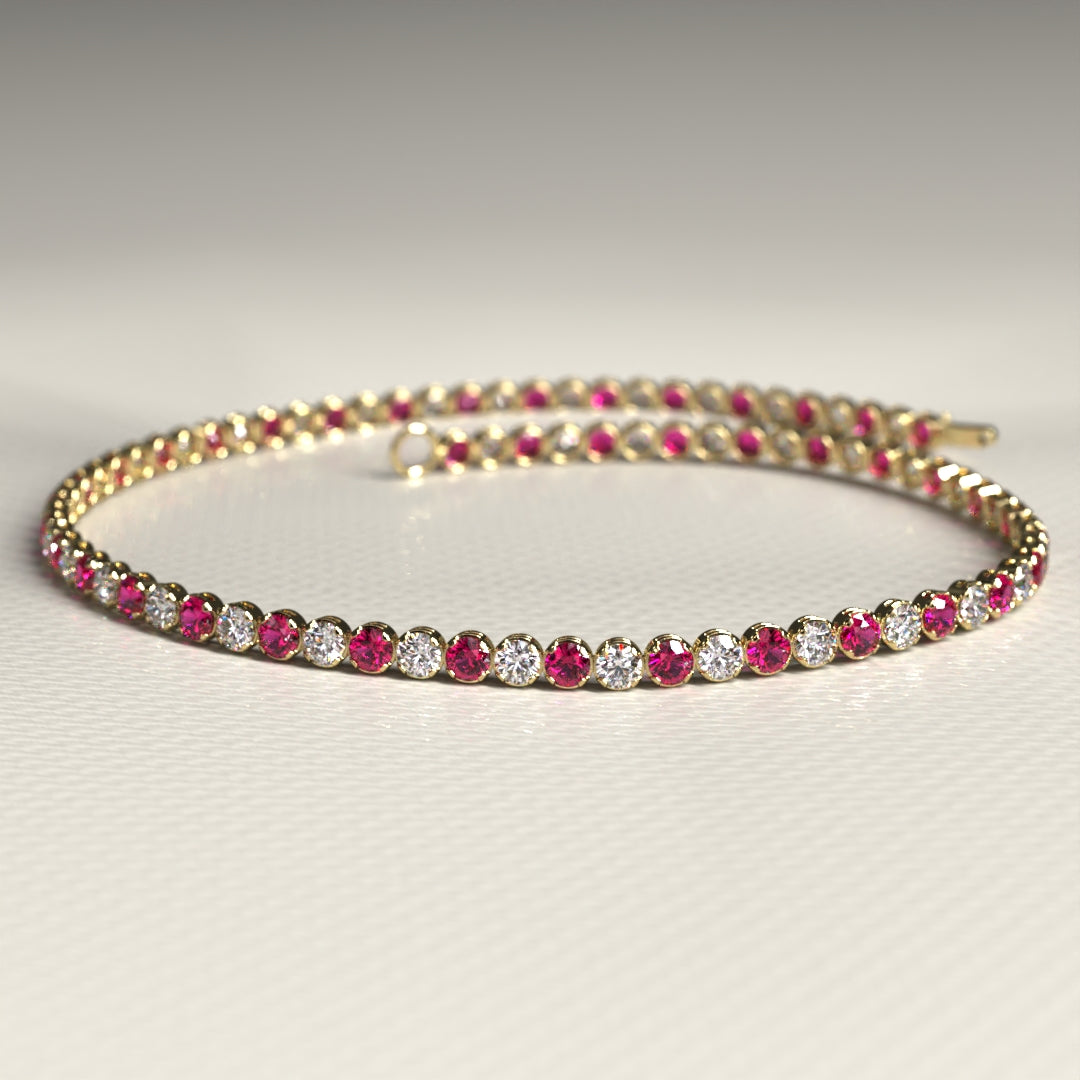 Custom Natural Ruby & Diamond Tennis Bracelet in 14K Gold