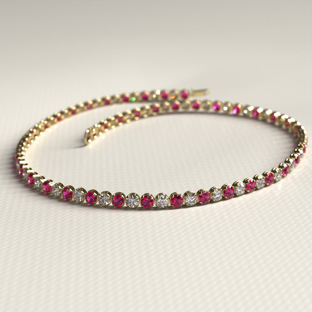 Custom Natural Ruby & Diamond Tennis Bracelet in 14K/18K Gold