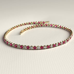 Custom Natural Ruby & Diamond Tennis Bracelet in 14K/18K Gold