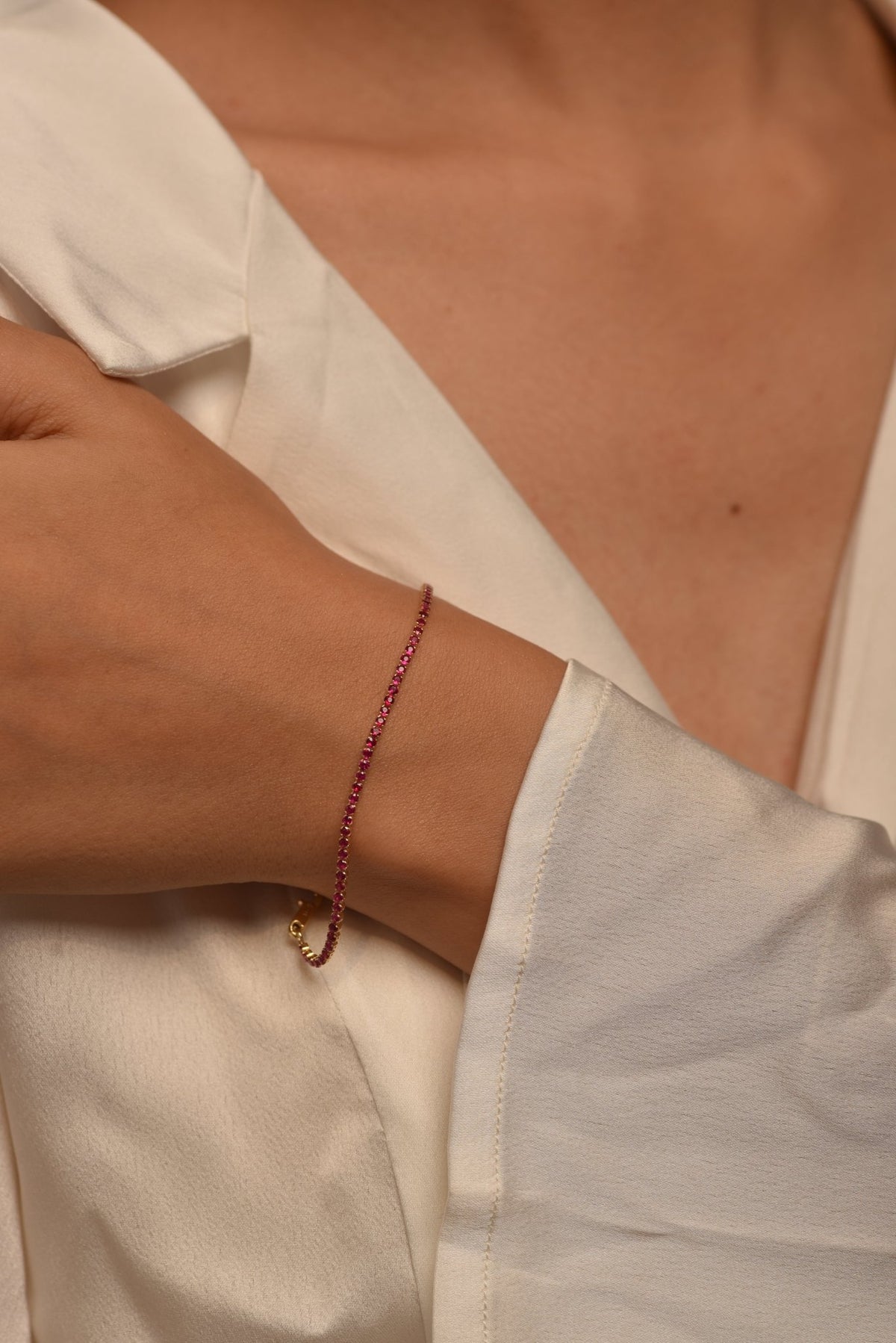 Red Garnet Tennis Bracelet in 14K/18K Solid Gold - Evara Jewelry LLC