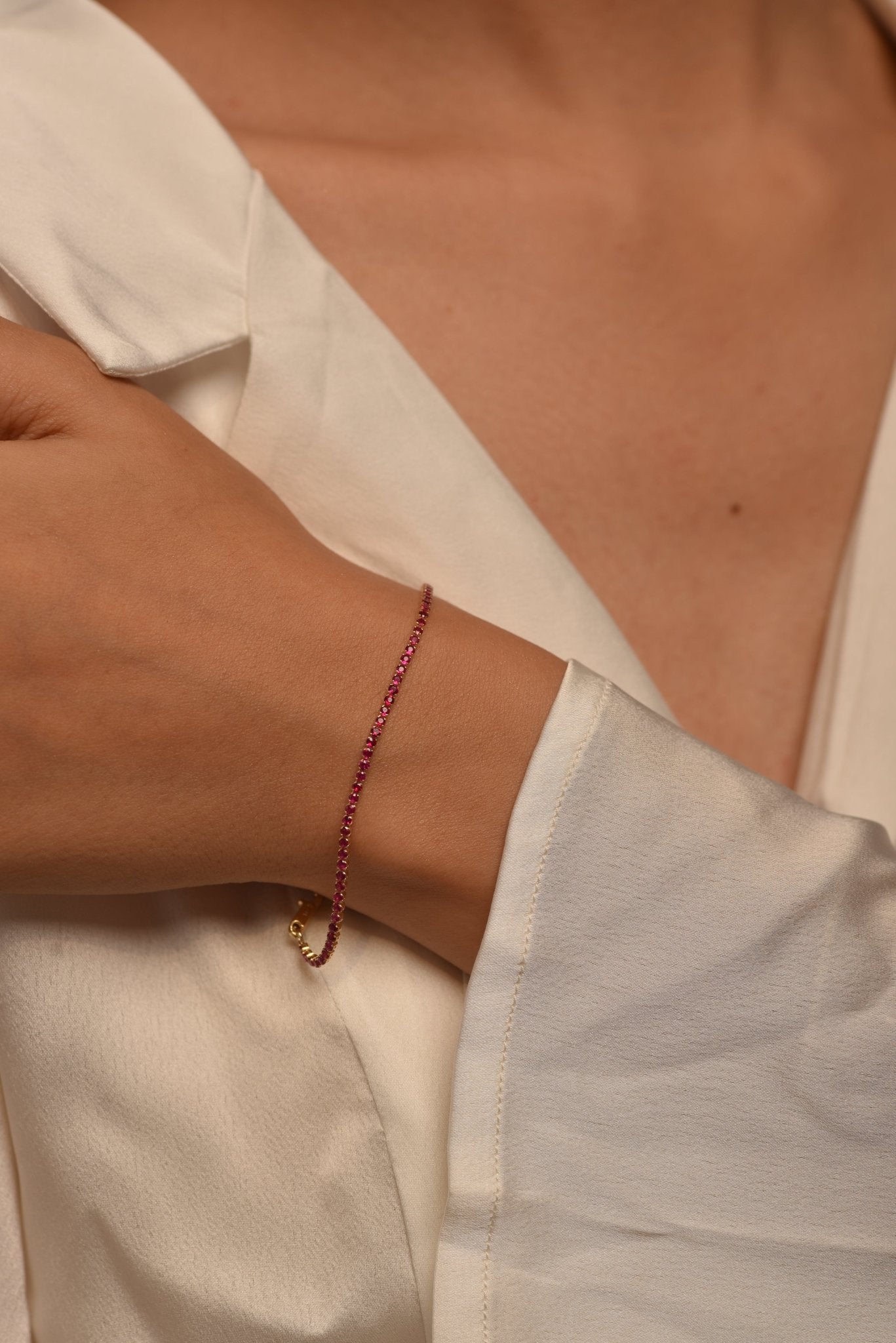 Red Garnet Tennis Bracelet in 14K/18K Solid Gold - Evara Jewelry LLC