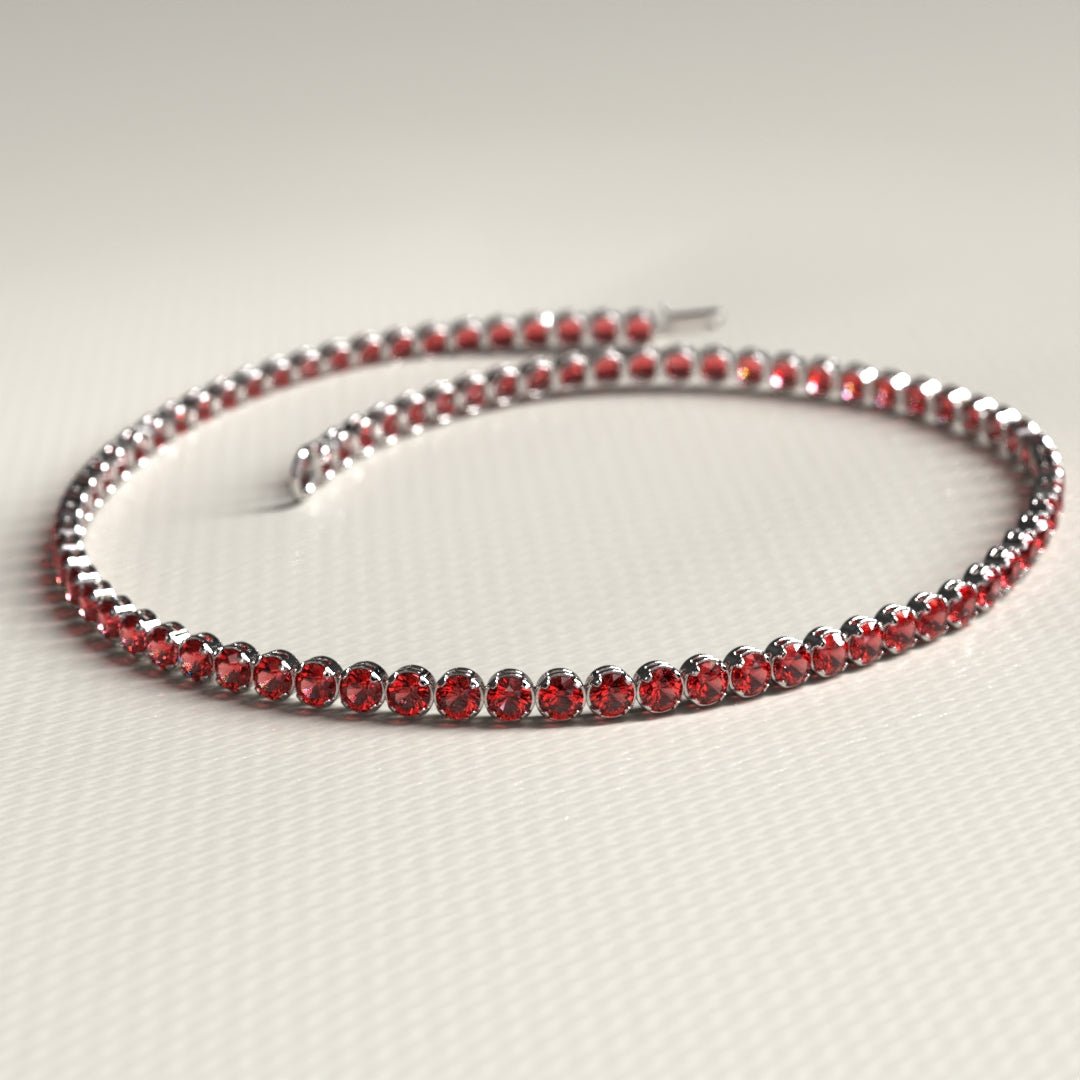 Red Garnet Tennis Bracelet in 14K/18K Solid Gold - Evara Jewelry LLC