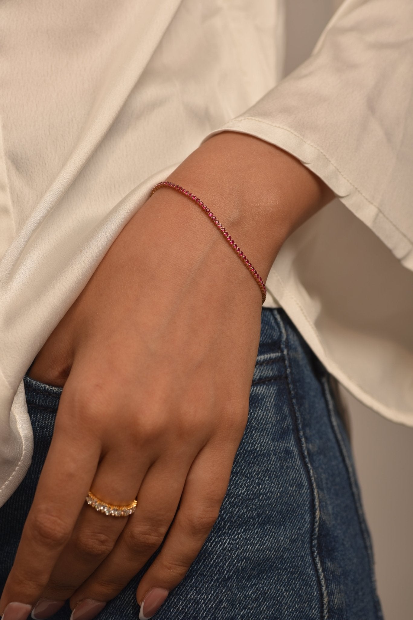 Red Garnet Tennis Bracelet in 14K/18K Solid Gold - Evara Jewelry LLC