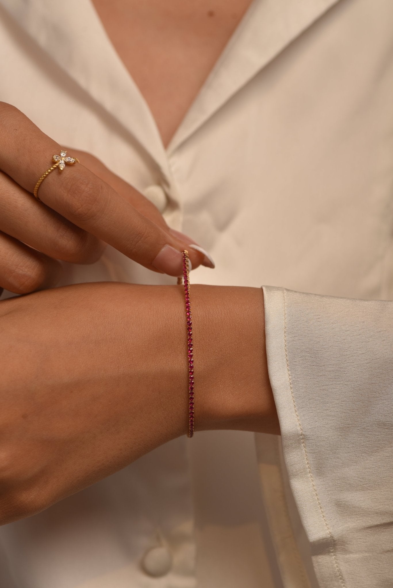 Red Garnet Tennis Bracelet in 14K/18K Solid Gold - Evara Jewelry LLC