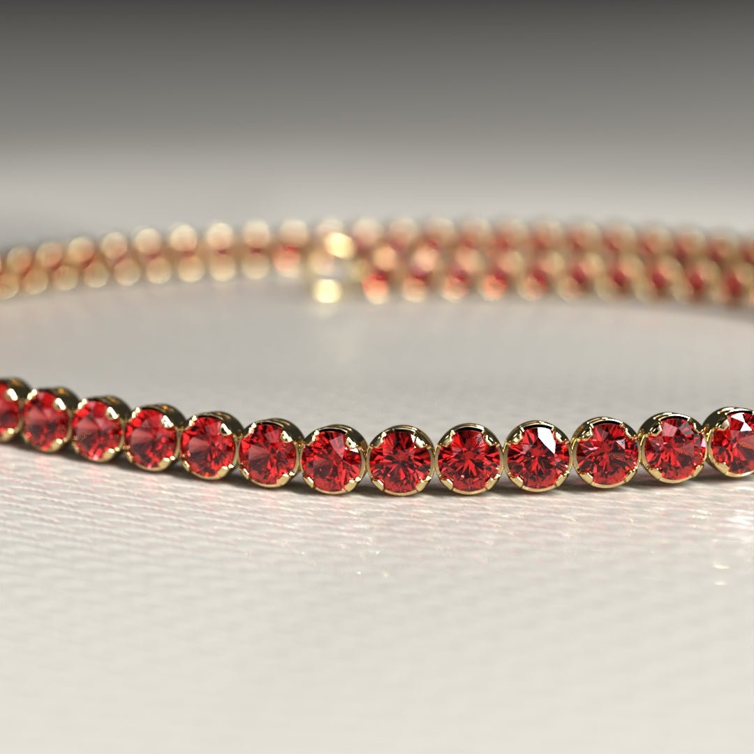 Red Garnet Tennis Bracelet in 14K/18K Solid Gold - Evara Jewelry LLC