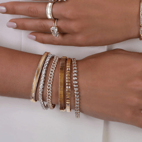 Ribbed Pattern Cuff Bangle in Solid Gold - Evara Jewelry LLC