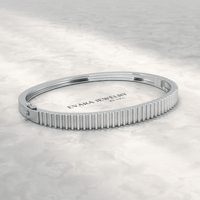 Ribbed Pattern Cuff Bangle in Solid Gold - Evara Jewelry LLC