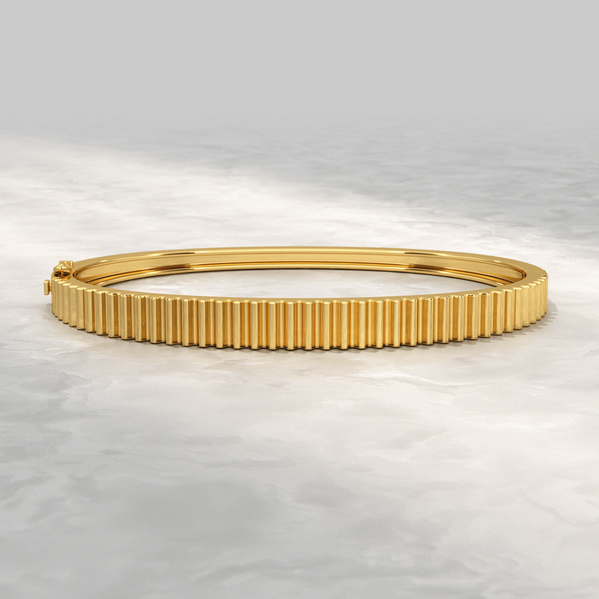 Ribbed Pattern Cuff Bangle in Solid Gold - Evara Jewelry LLC