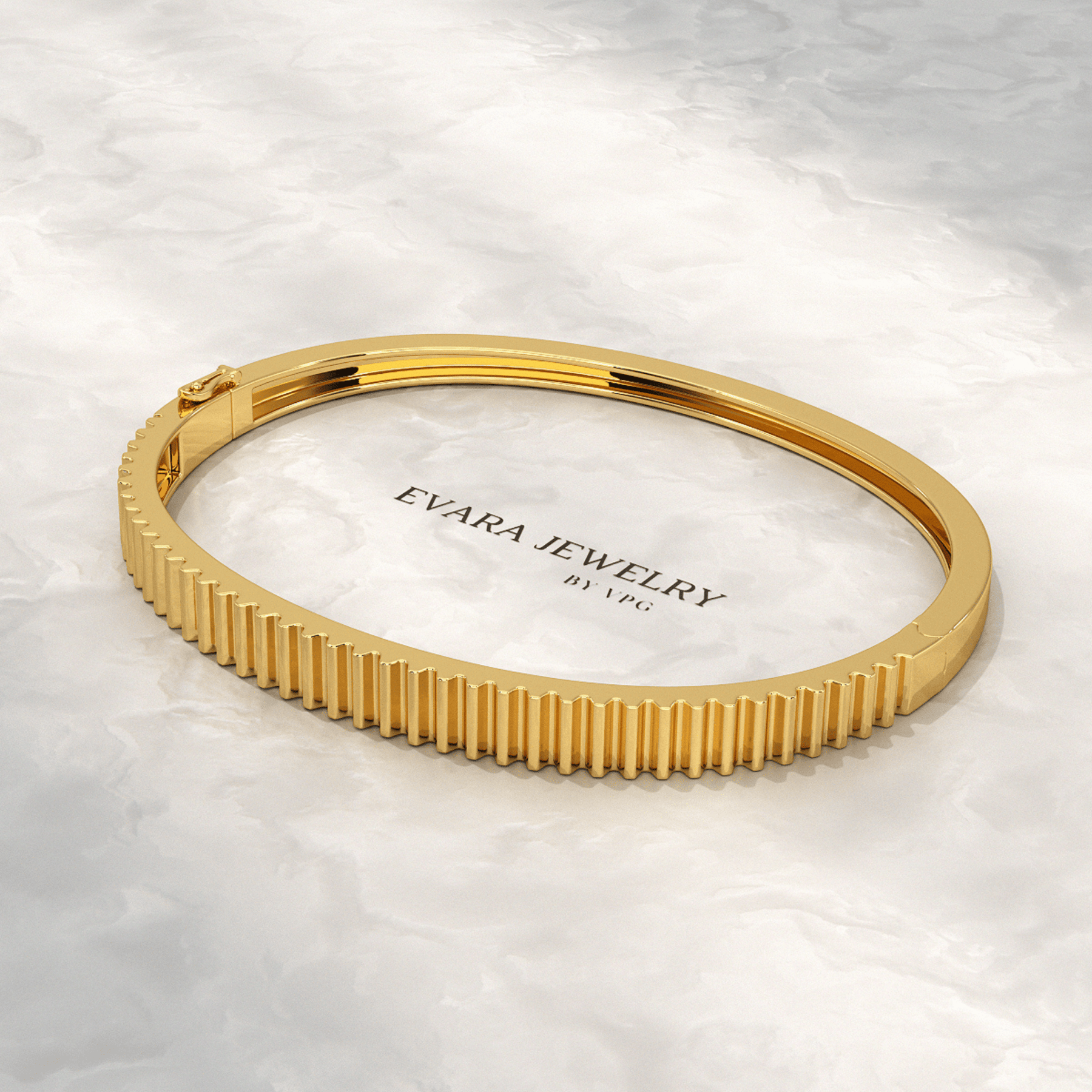 Ribbed Pattern Cuff Bangle in Solid Gold - Evara Jewelry LLC