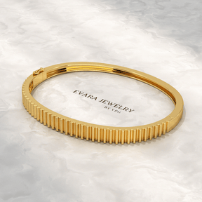 Ribbed Pattern Cuff Bangle in Solid Gold - Evara Jewelry LLC