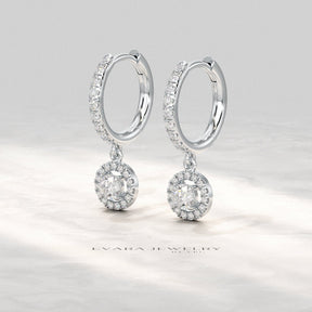 Round Cut Halo Drop Diamond Huggies Earrings - Evara Jewelry LLC