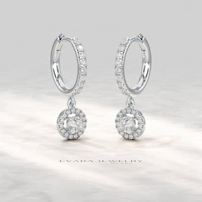 Round Cut Halo Drop Diamond Huggies Earrings - Evara Jewelry LLC