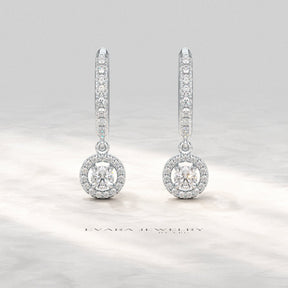 Round Cut Halo Drop Diamond Huggies Earrings - Evara Jewelry LLC