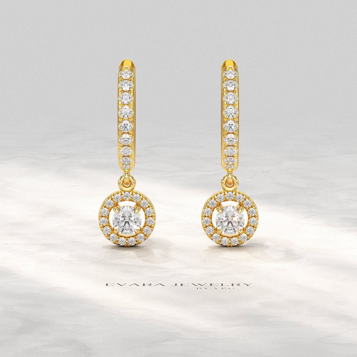 Round Cut Halo Drop Diamond Huggies Earrings - Evara Jewelry LLC