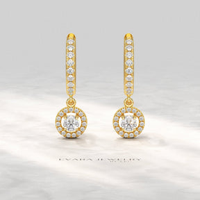 Round Cut Halo Drop Diamond Huggies Earrings - Evara Jewelry LLC
