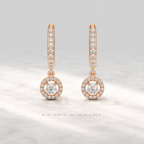 Round Cut Halo Drop Diamond Huggies Earrings - Evara Jewelry LLC