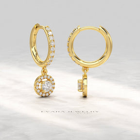 Round Cut Halo Drop Diamond Huggies Earrings - Evara Jewelry LLC