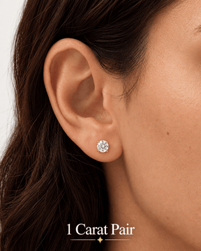 Round Cut Lab Grown Diamond Stud Earrings: 4 Prong Set, Push Back - Evara Jewelry LLC