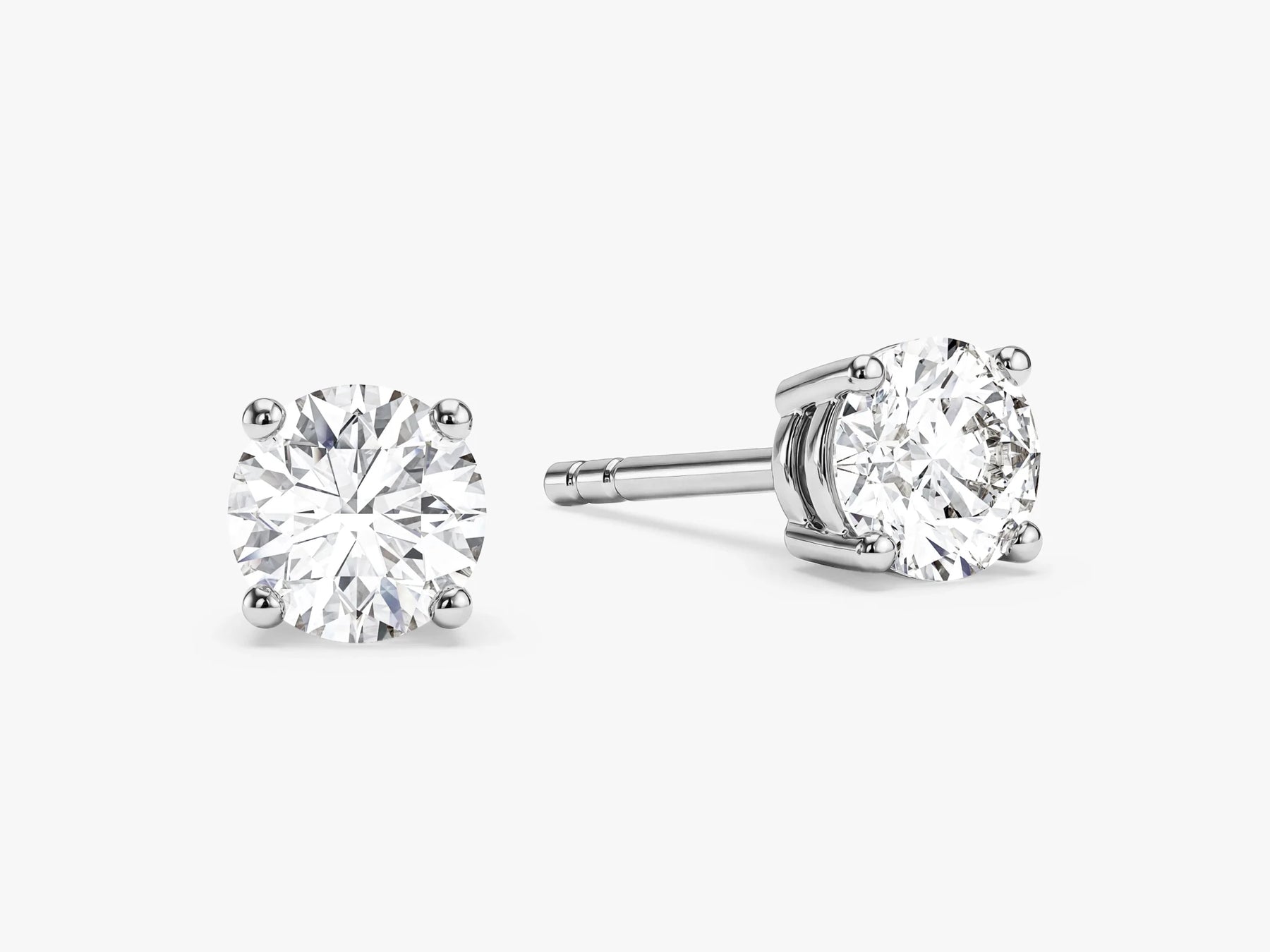 Round Cut Lab Grown Diamond Stud Earrings: 4 Prong Set, Push Back - Evara Jewelry LLC