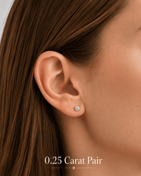 Round Cut Lab Grown Diamond Stud Earrings: 4 Prong Set, Push Back - Evara Jewelry LLC