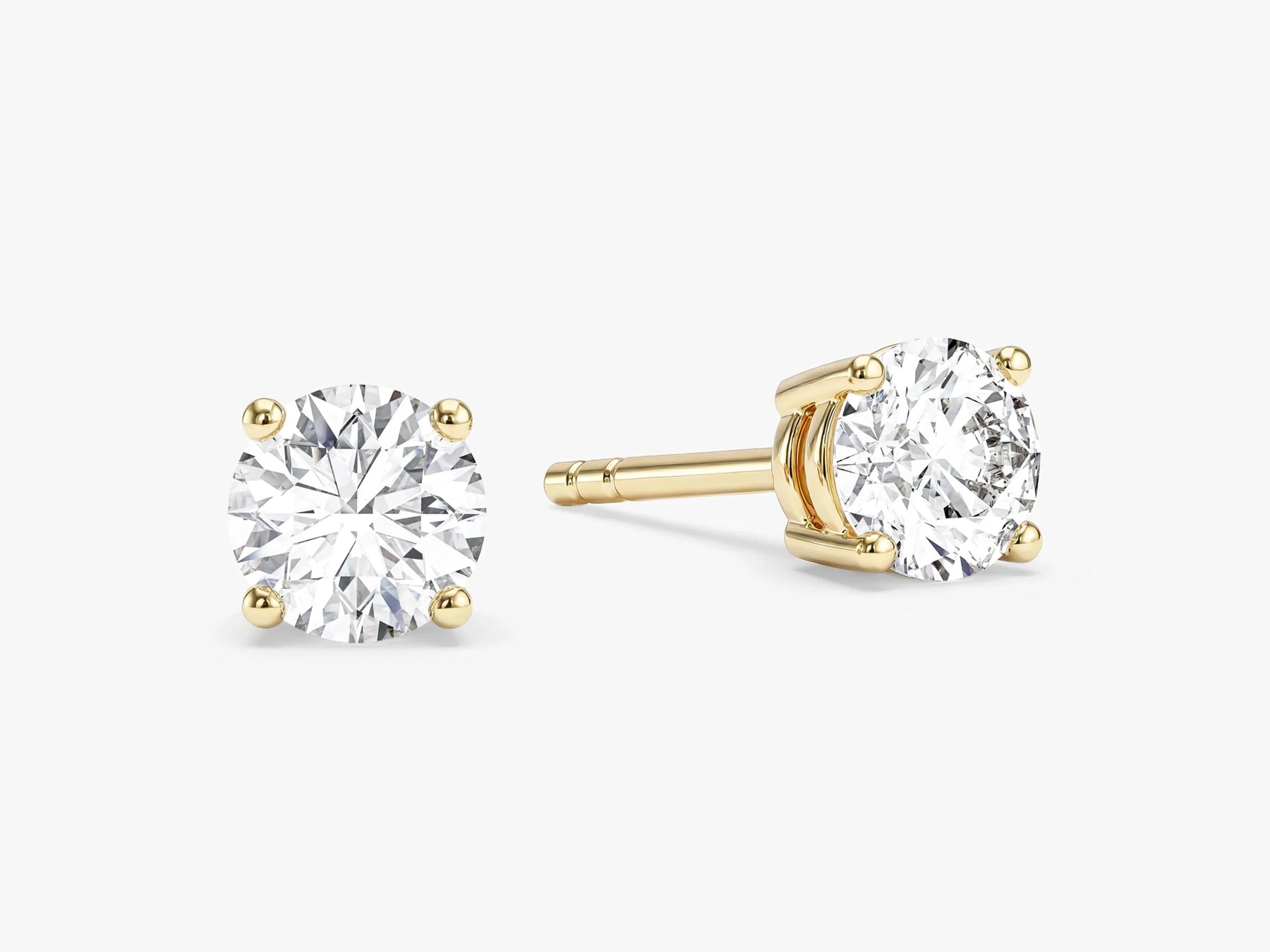 Round Cut Lab Grown Diamond Stud Earrings: 4 Prong Set, Push Back - Evara Jewelry LLC