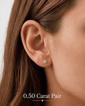 Round Cut Lab Grown Diamond Stud Earrings: 4 Prong Set, Push Back - Evara Jewelry LLC