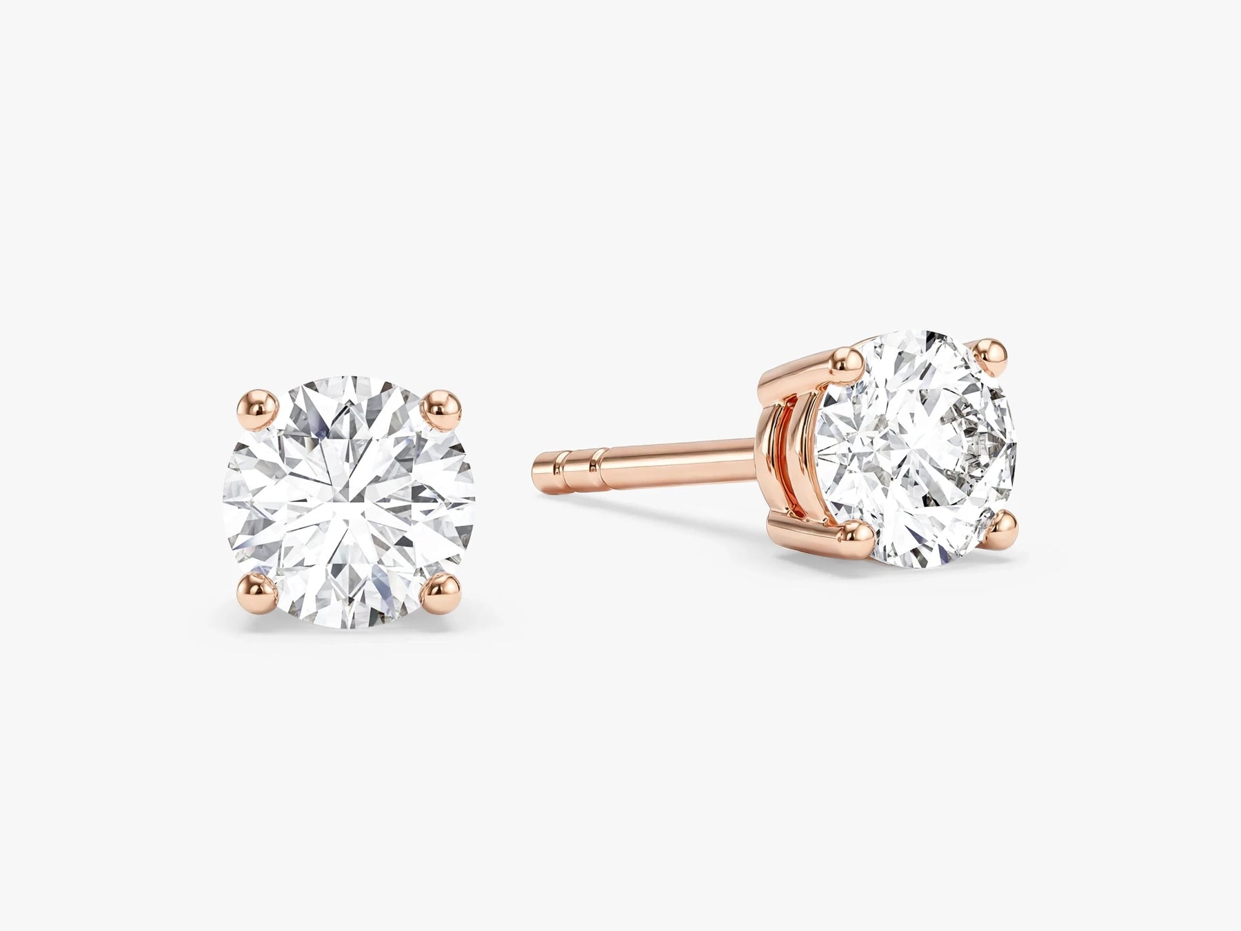 Round Cut Lab Grown Diamond Stud Earrings: 4 Prong Set, Push Back - Evara Jewelry LLC