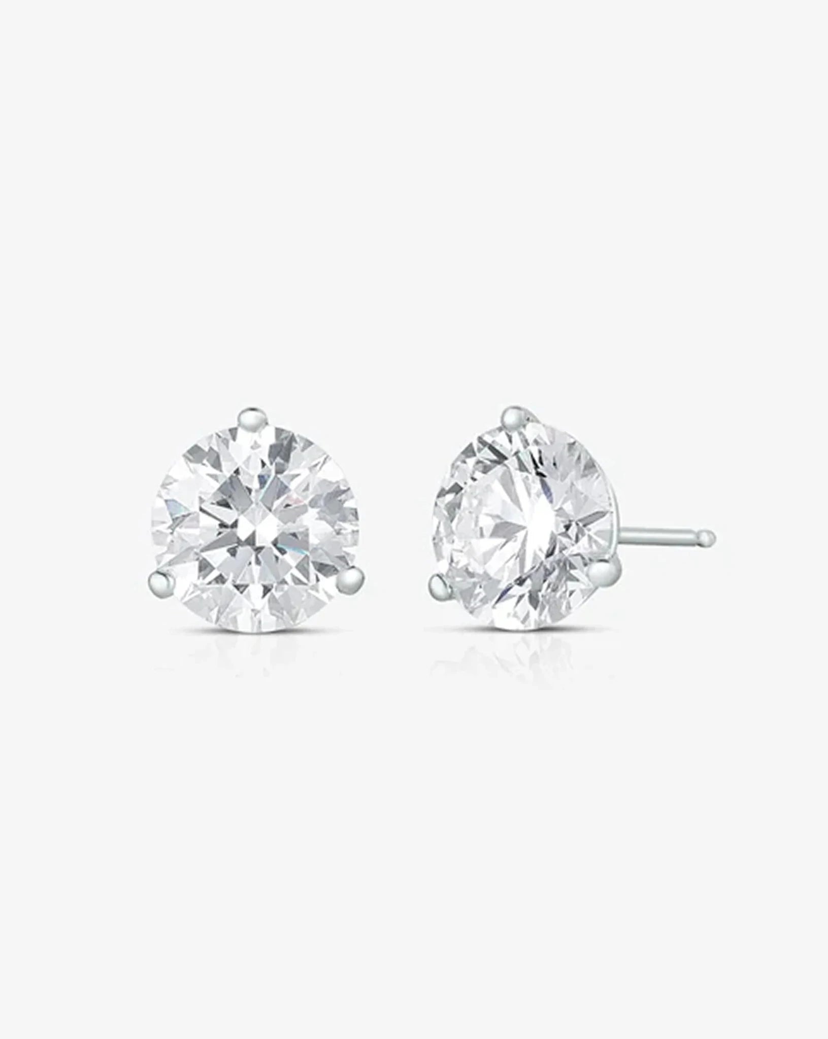 Round Cut Lab Grown Diamond Stud Earrings: Martini Setting, 3 Prong Push Back - Evara Jewelry LLC