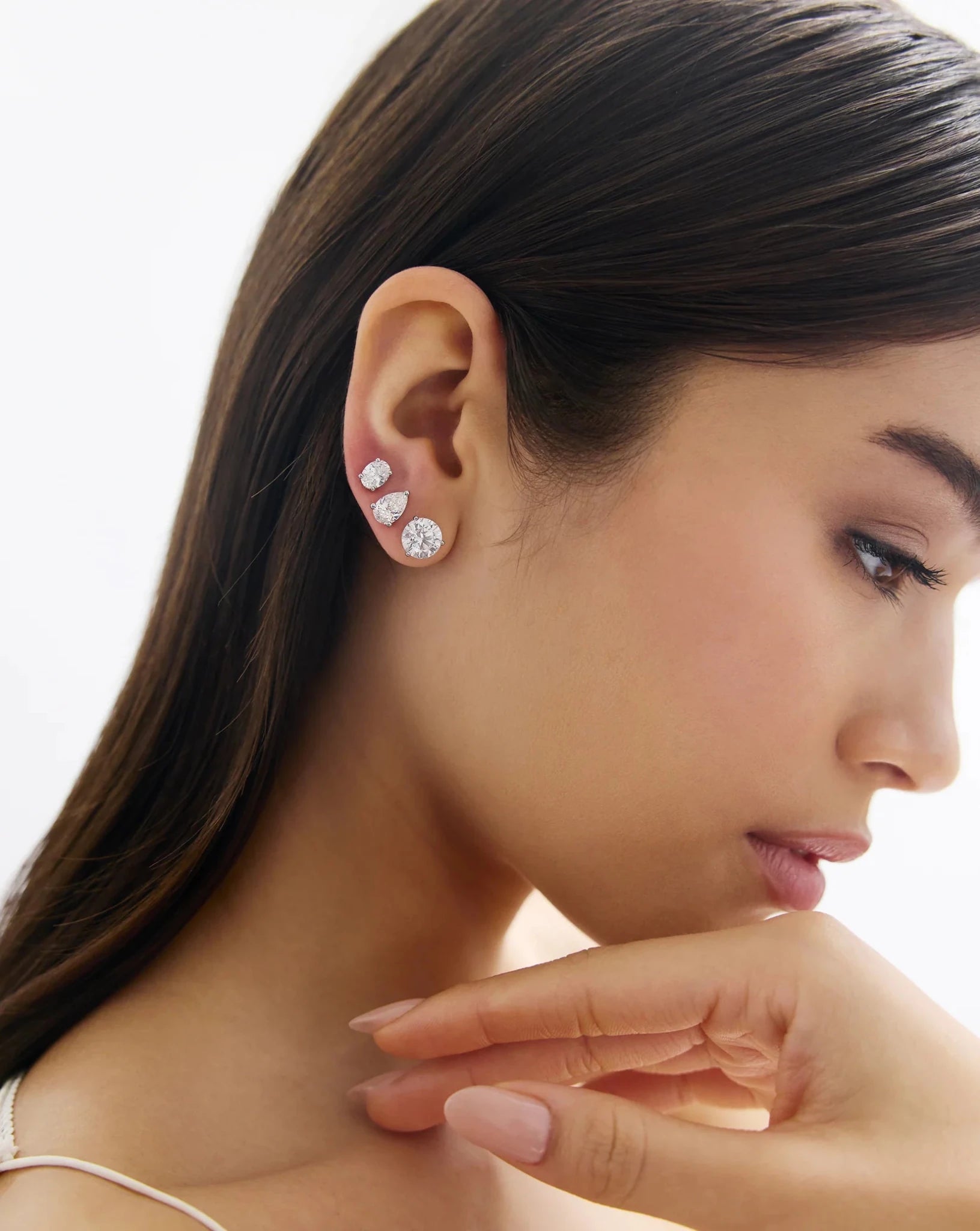 Round Cut Lab Grown Diamond Stud Earrings: Martini Setting, 3 Prong Push Back - Evara Jewelry LLC