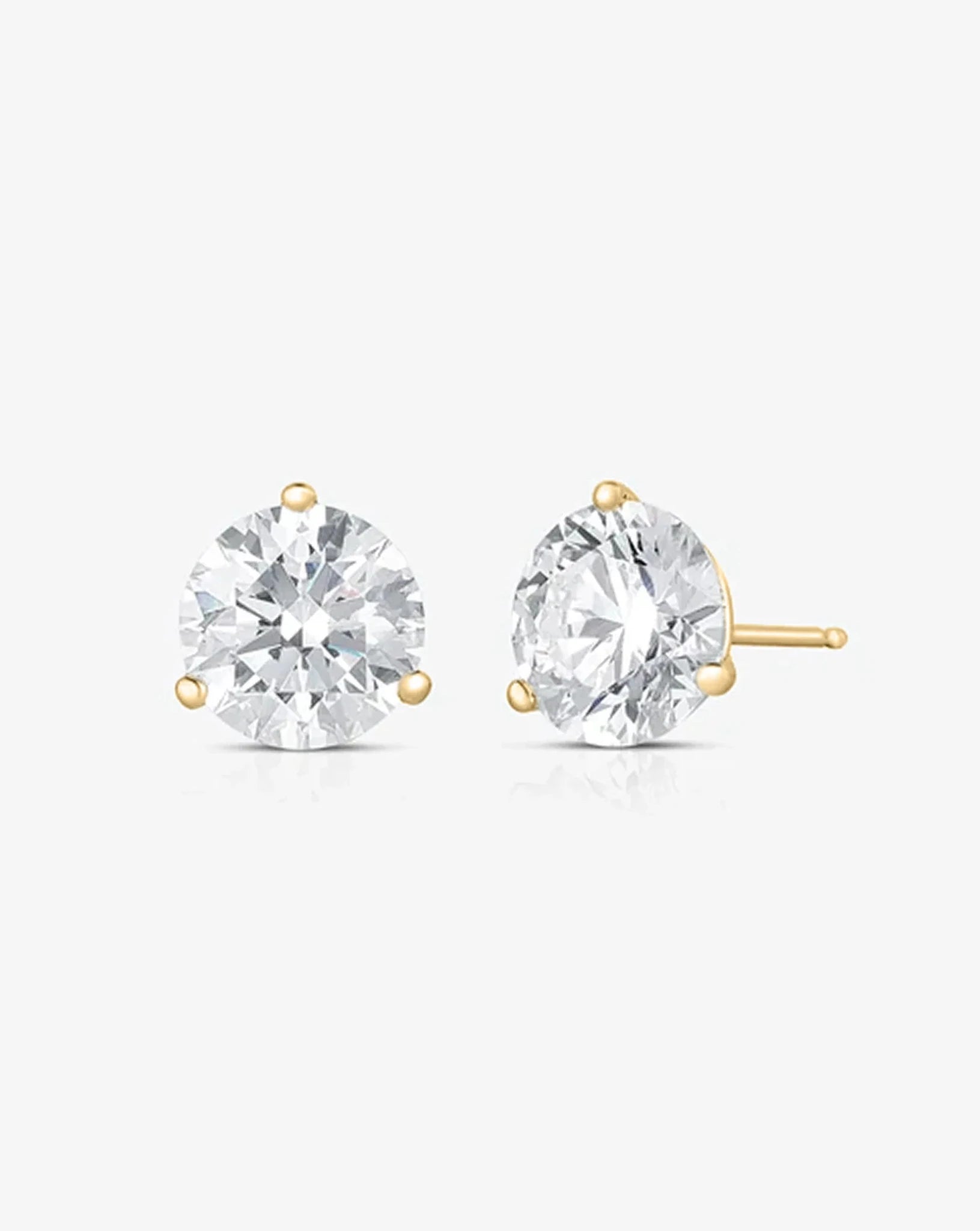 Round Cut Lab Grown Diamond Stud Earrings: Martini Setting, 3 Prong Push Back - Evara Jewelry LLC